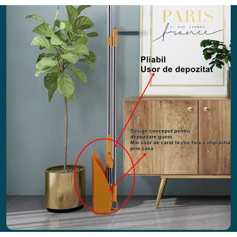 Set Matura si Faras cu Coada Detasabila, Flippy, cu Dinti de Pieptene pentru Curatare Matura, rotativ, pliabil, Otel inoxidabil si Polipropilena, portocaliu-2