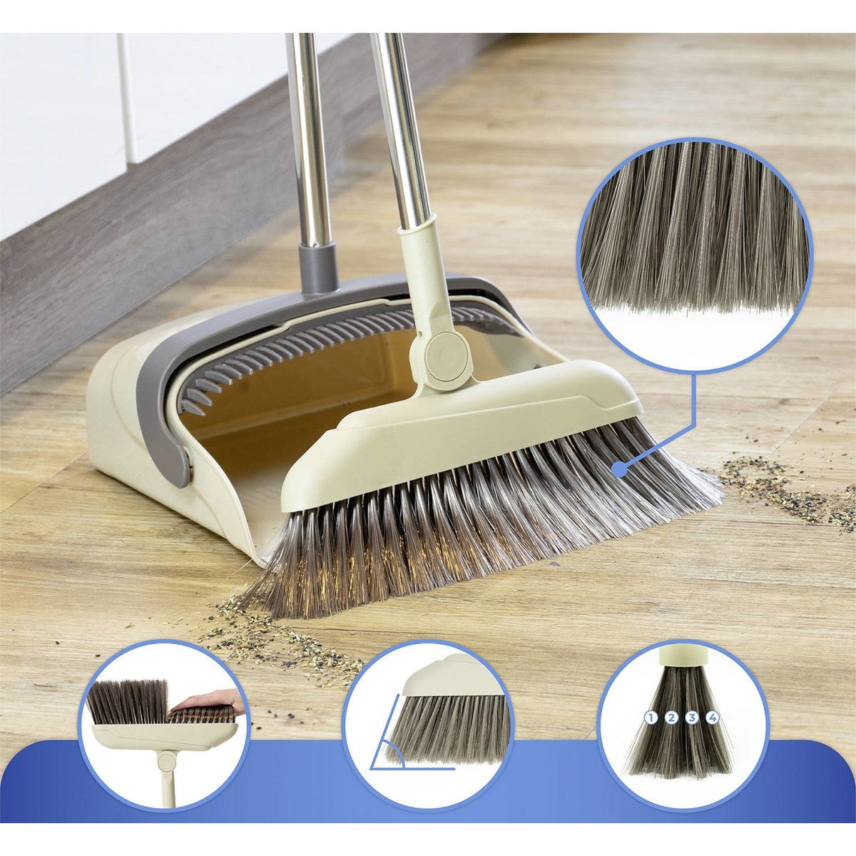 Set matura si faras cu coada, Flippy, Pentru uz casnic, Plastic/Otel, Maro/Bej, Depozitare verticala, 26x25.5x83 cm-4