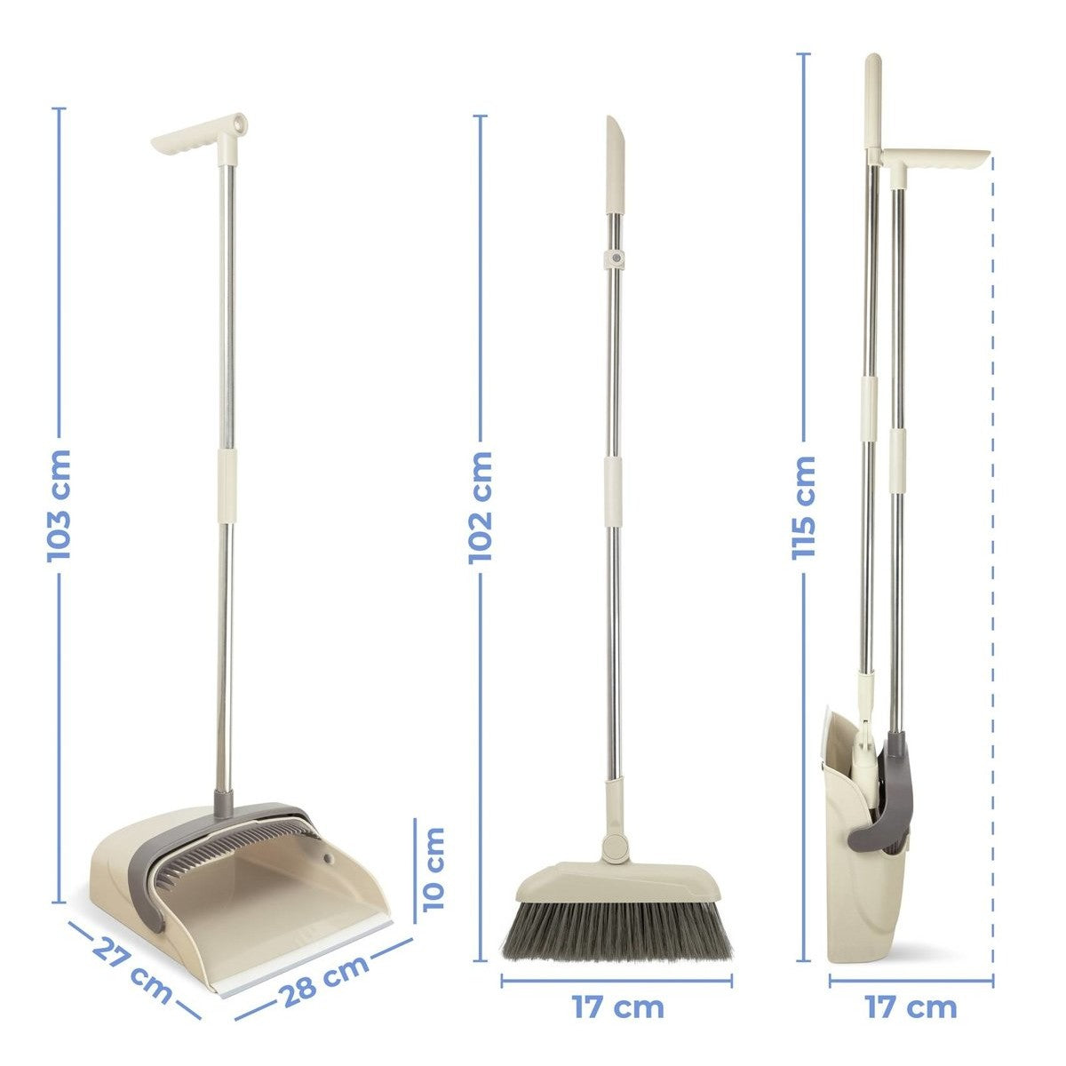 Set matura si faras cu coada, Flippy, Pentru uz casnic, Plastic/Otel, Maro/Bej, Depozitare verticala, 26x25.5x83 cm-5