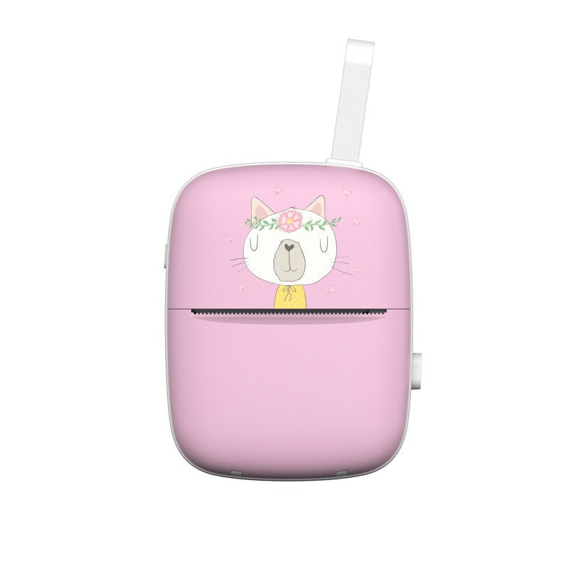 Set Mini Imprimanta Foto Portabila, Flippy, Include: 1x Set de Markere, 5x Role de Hartie Termica, 5x Role Hartie Adeziva, Incarcare USB, Bluetooth, Print Alb-Negru, Model Pisica, Roz-0