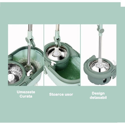 Set mop rotativ cu galeata Flippy, material plastic si microfibra, o rezerva inclusa, rezistent, cu dop scurgere, vas detasabil, orificiu pentru solutie, pentru interior, capacitate 8 l, verde-1