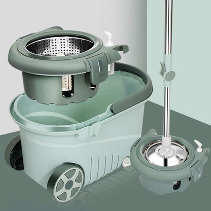 Set mop rotativ cu galeata Flippy, material plastic si microfibra, o rezerva inclusa, rezistent, cu dop scurgere, vas detasabil, orificiu pentru solutie, pentru interior, capacitate 8 l, verde-5