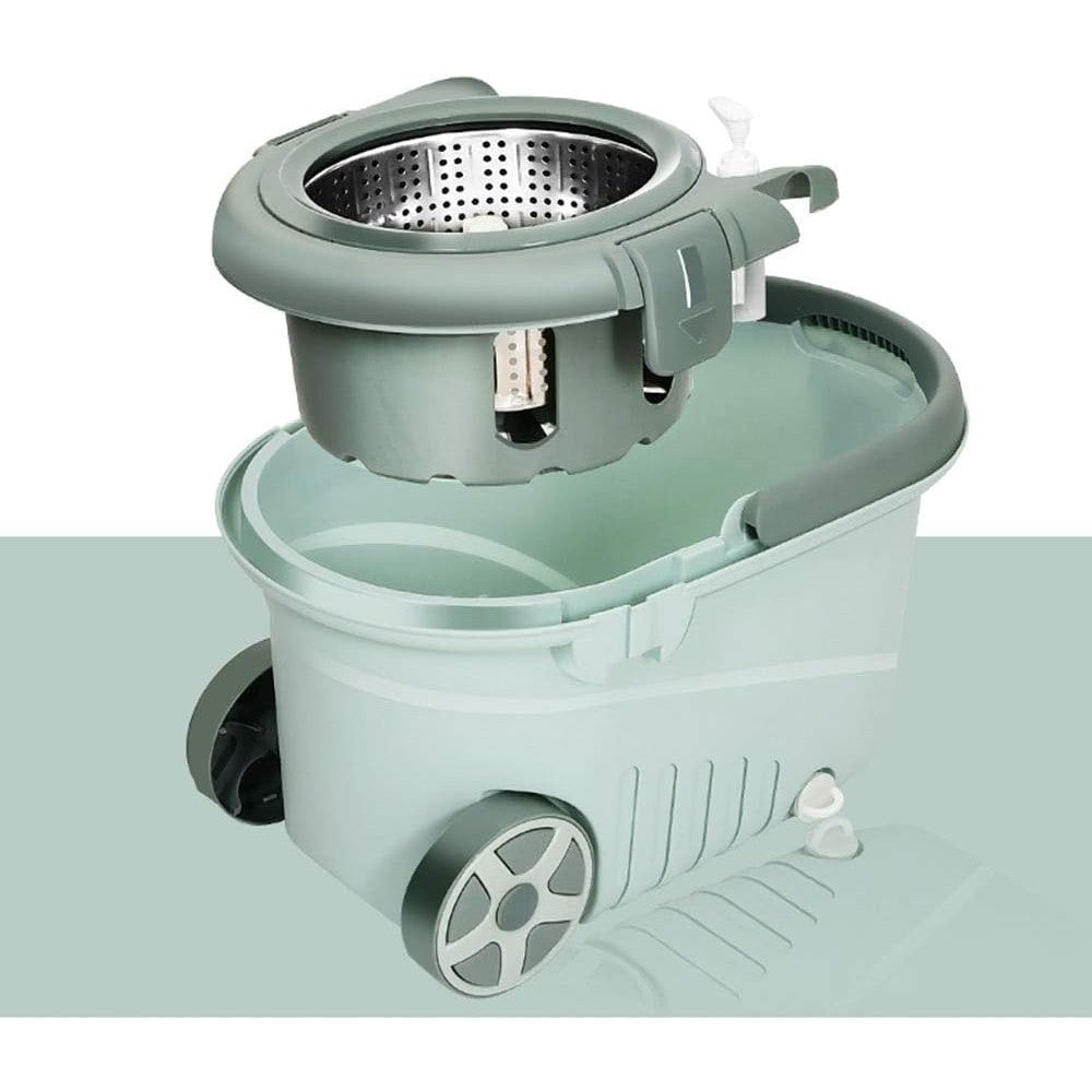 Set mop rotativ cu galeata Flippy, material plastic si microfibra, o rezerva inclusa, rezistent, cu dop scurgere, vas detasabil, orificiu pentru solutie, pentru interior, capacitate 8 l, verde-6