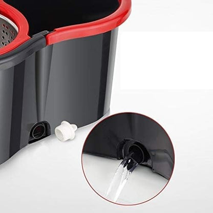 Set mop rotativ cu galeata Flippy, material plastic si microfibra, rezistent, cu dop scurgere, vas detasabil, pentru interior, capacitate 8 l, negru/rosu-1