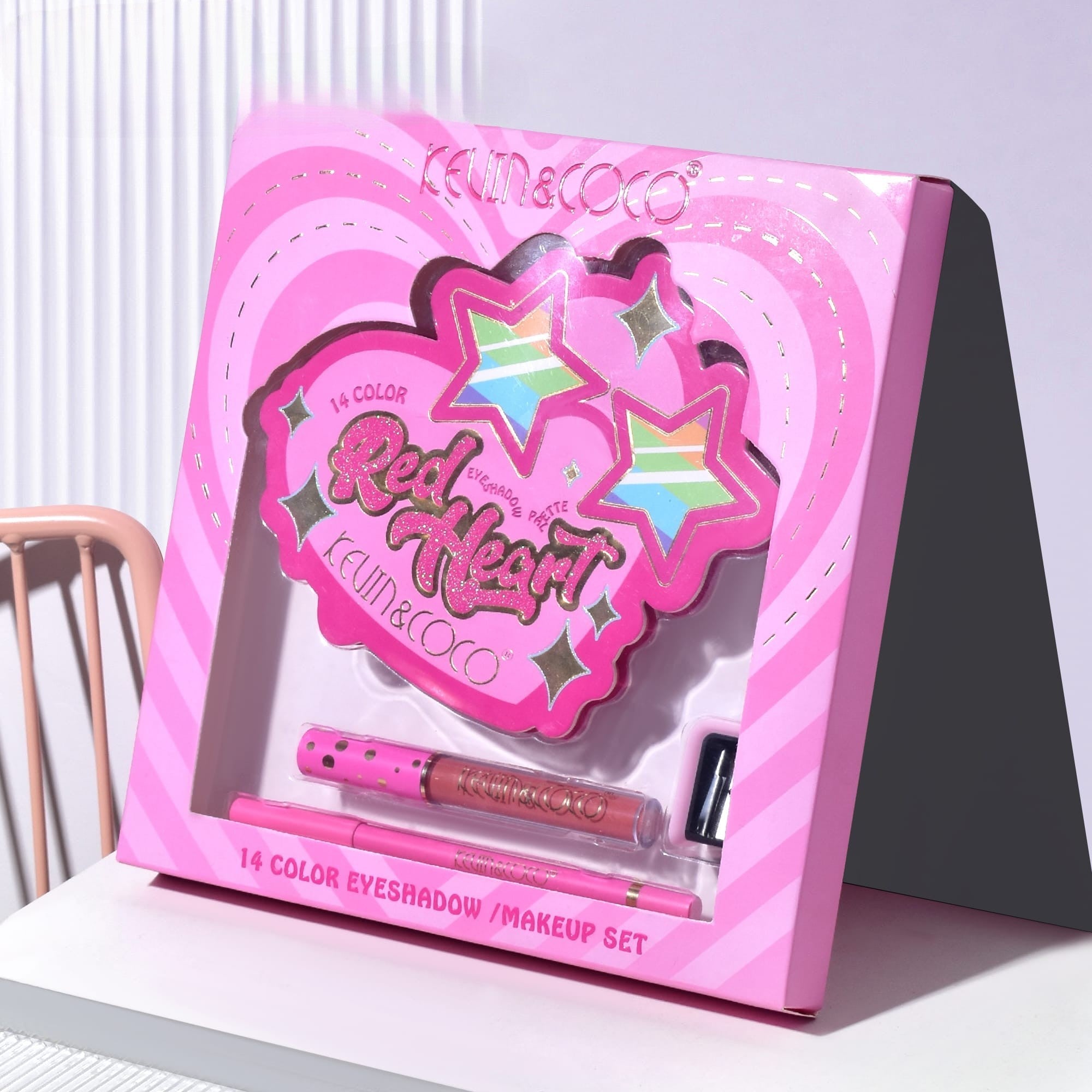 Set Paleta de machiaj cu 14 farduri de pleoape Kevin&Coco, Red Heart Eyeshadow Palette, 21 x 20.5 x 2.2cm-4