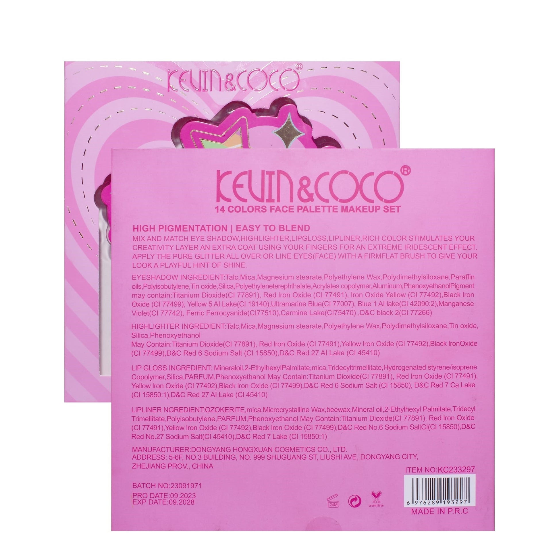 Set Paleta de machiaj cu 14 farduri de pleoape Kevin&Coco, Red Heart Eyeshadow Palette, 21 x 20.5 x 2.2cm-5
