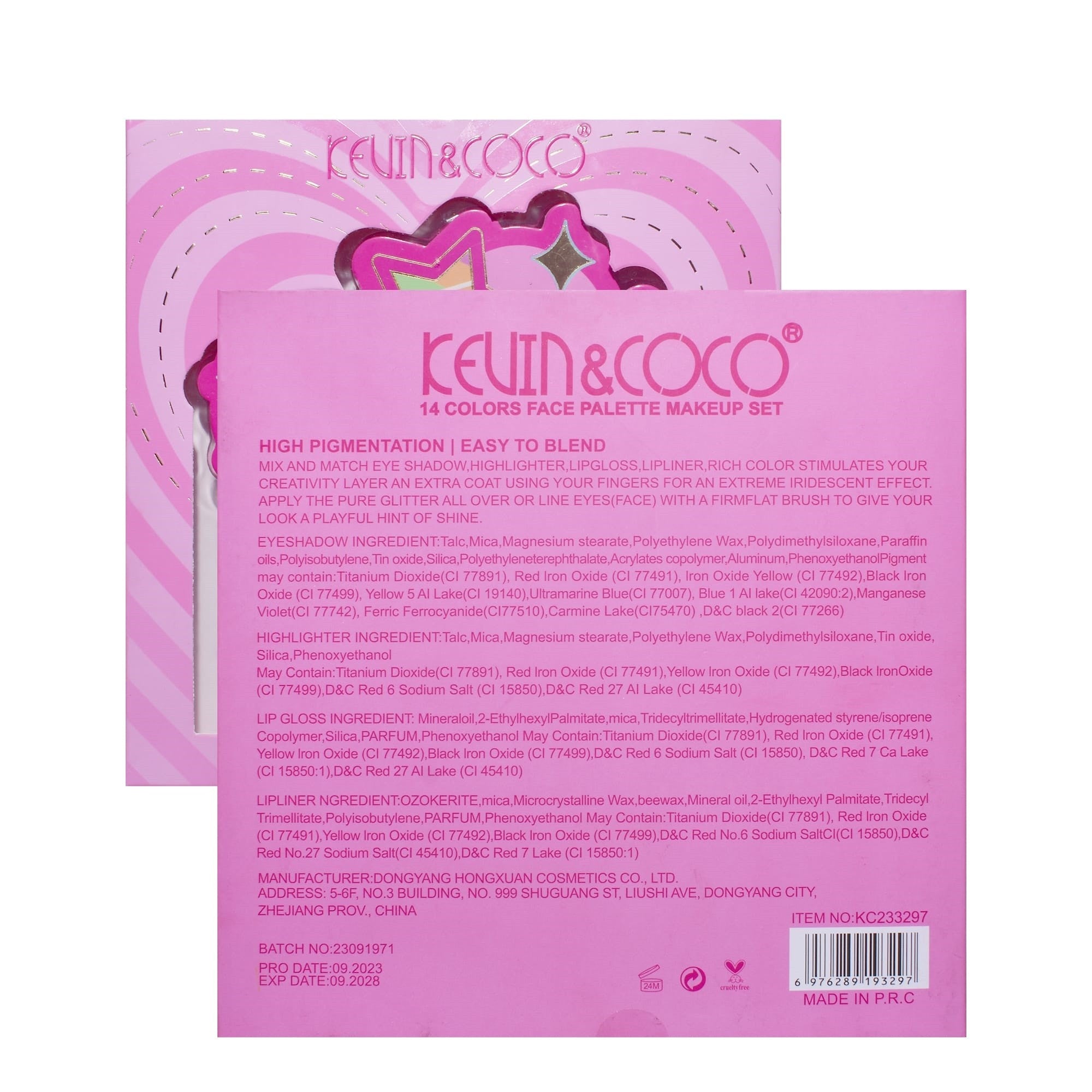 Set Paleta de machiaj cu 14 farduri de pleoape Kevin&Coco, Red Heart Eyeshadow Palette, 21 x 20.5 x 2.2cm-5