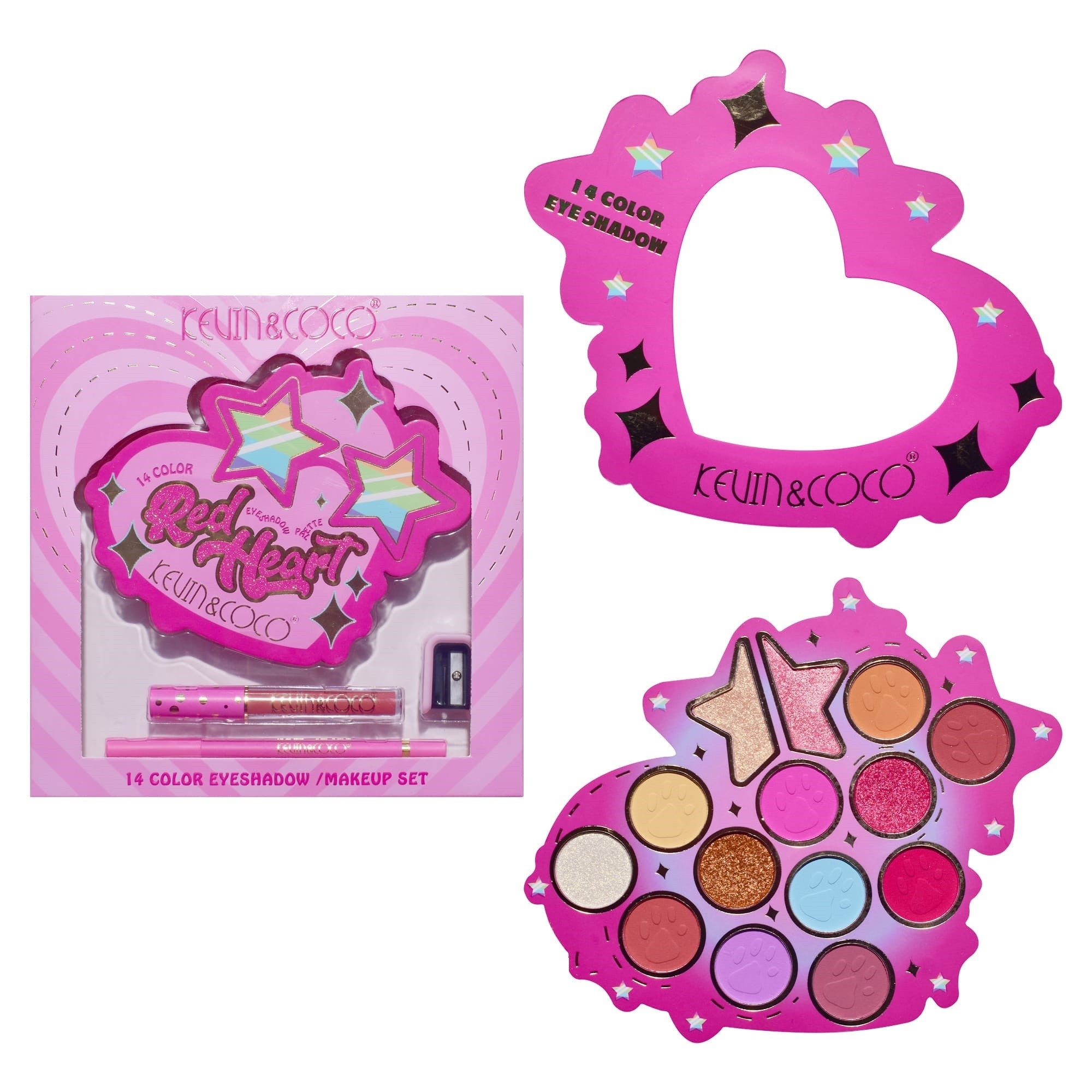 Set Paleta de machiaj cu 14 farduri de pleoape Kevin&Coco, Red Heart Eyeshadow Palette, 21 x 20.5 x 2.2cm-6