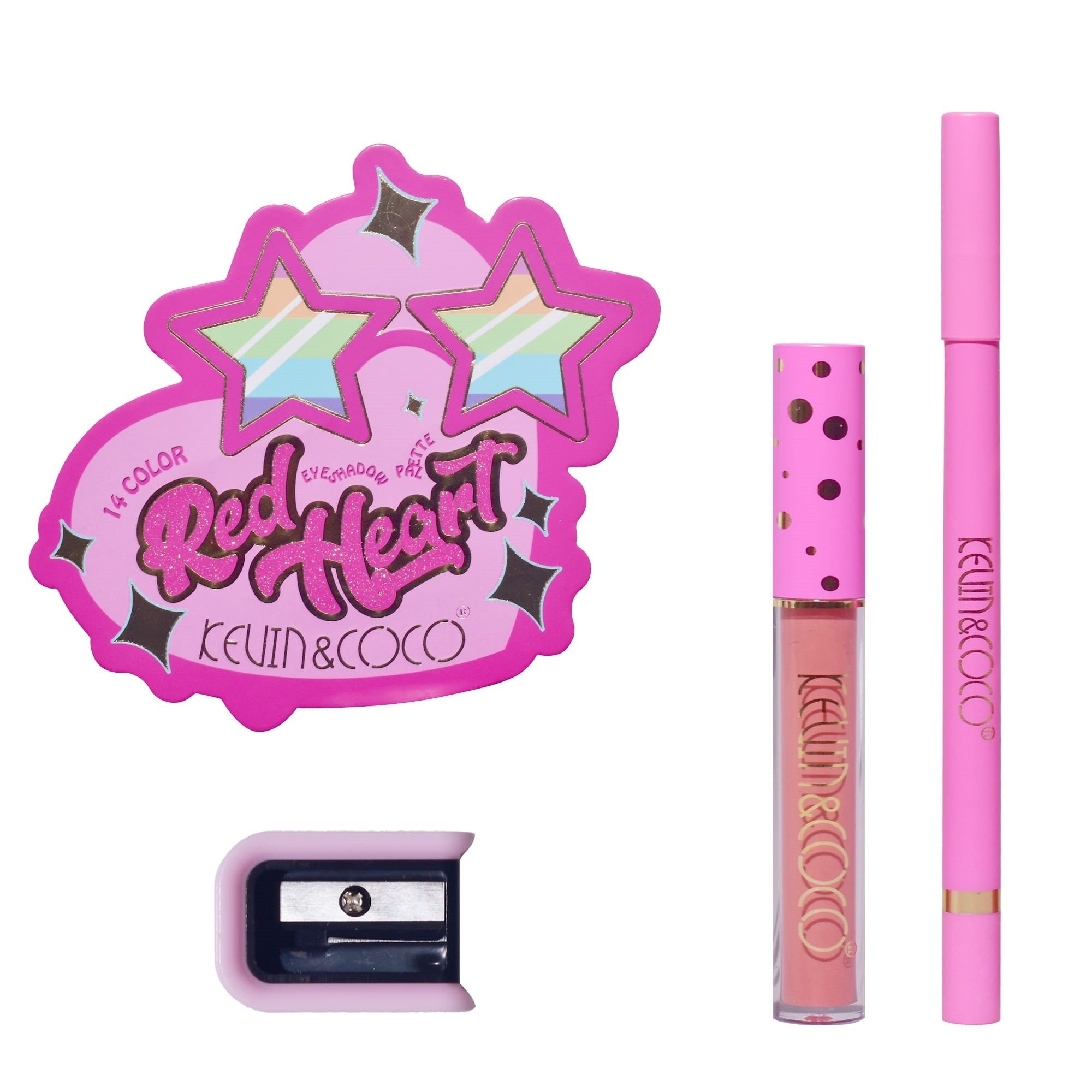 Set Paleta de machiaj cu 14 farduri de pleoape Kevin&Coco, Red Heart Eyeshadow Palette, 21 x 20.5 x 2.2cm-0