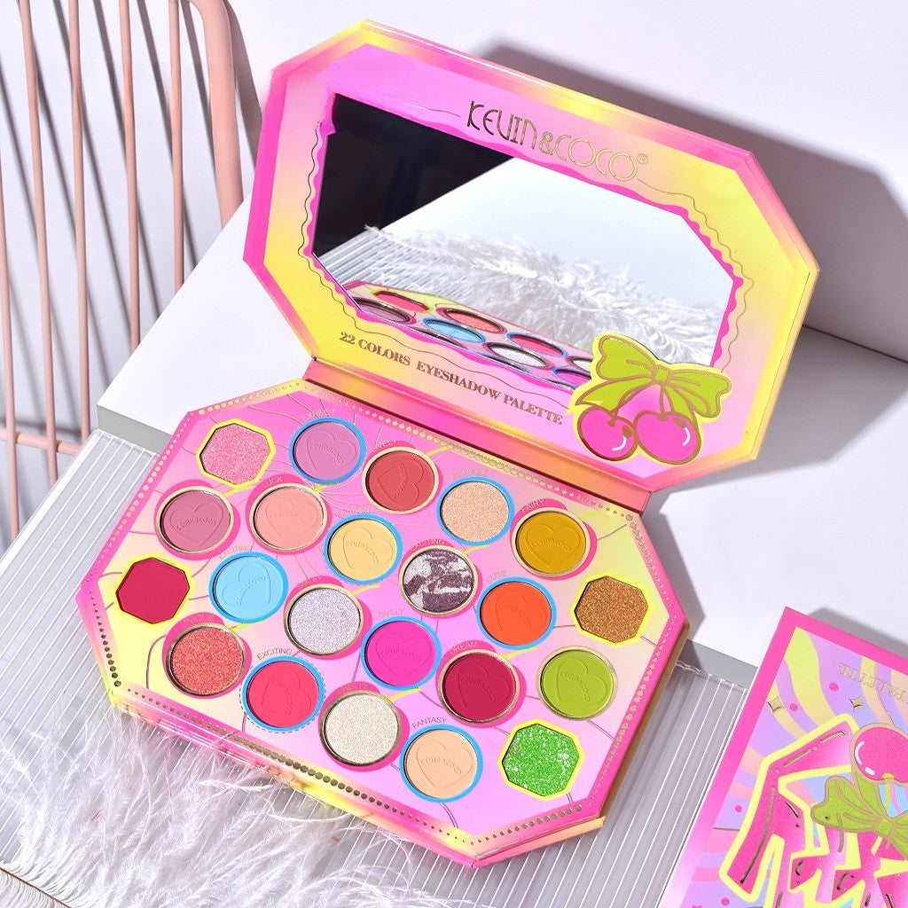 Paleta de Machiaj, KEVIN & COCO, Pink Cherry, Fard de Pleoape, 22 culori, 19 x 13.7 x 1.3 cm-3