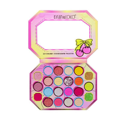 Paleta de Machiaj, KEVIN & COCO, Pink Cherry, Fard de Pleoape, 22 culori, 19 x 13.7 x 1.3 cm-0