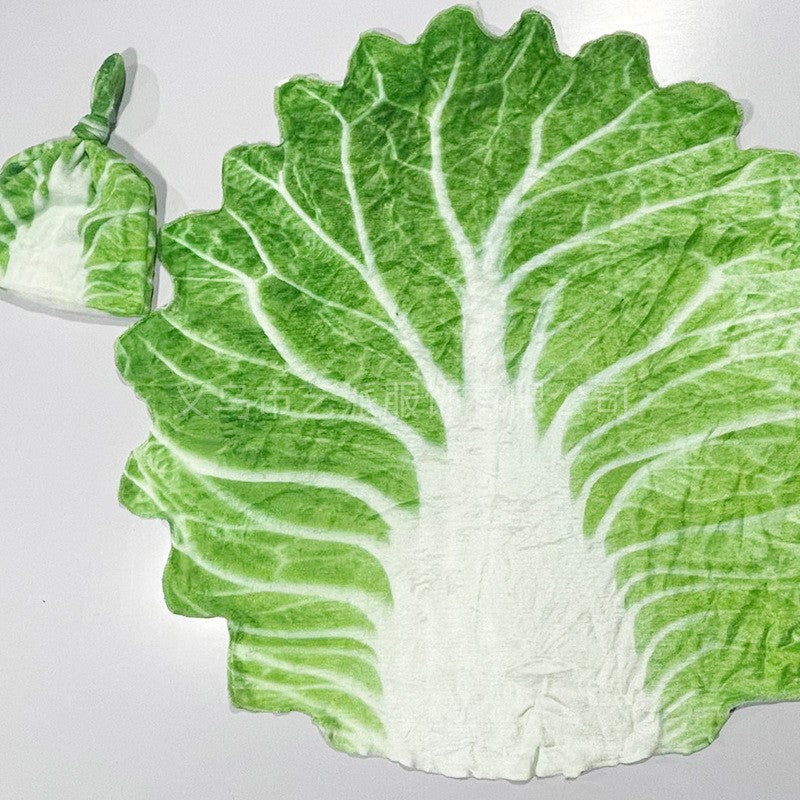 Set patura flanel si caciula Flippy, forma frunza de salata, pentru nou-nascuti, material poliester, 85 cm, verde-8