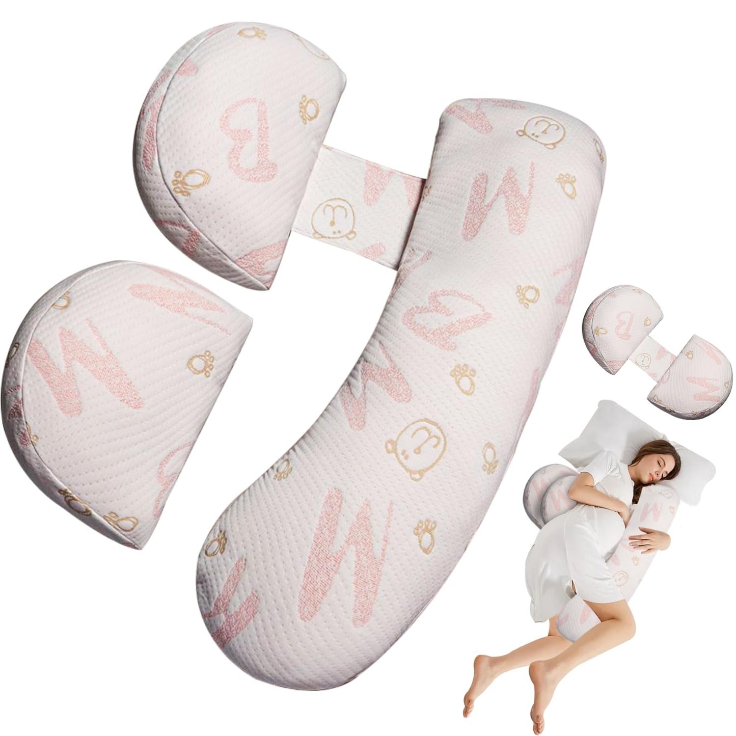 Set Perna pentru Gravide, Flippy, Husa Detasabila, Spuma Moale, Utilizare in Forma H si U, Reglabila, Latime Ajustabila, Proactive, Roz Pal-3