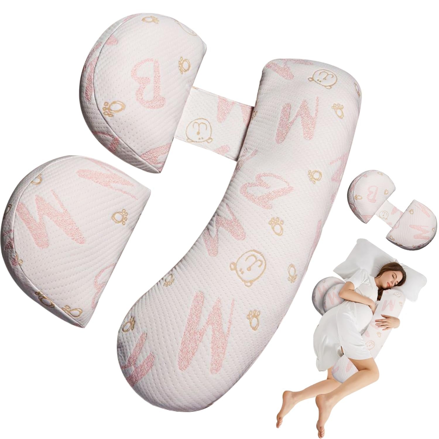 Set Perna pentru Gravide, Flippy, Husa Detasabila, Spuma Moale, Utilizare in Forma H si U, Reglabila, Latime Ajustabila, Proactive, Roz Pal-3