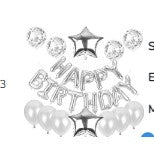 Set Baloane din Folie Metalizata, Flippy, Model Petrecere, Stelute, Rotunde si Scris Happy Birthday, 40 cm, Ambalaj Individual, Pai Inclus, Argintiu-0