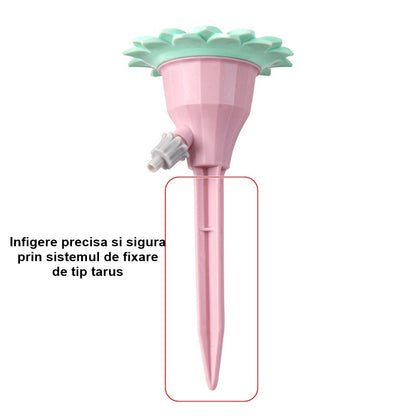Set picuratoare cu valva pentru irigare Flippy, design floare, viteza reglabila, fixare prin infigere, practic, 16.8 x 9 cm, roz-1