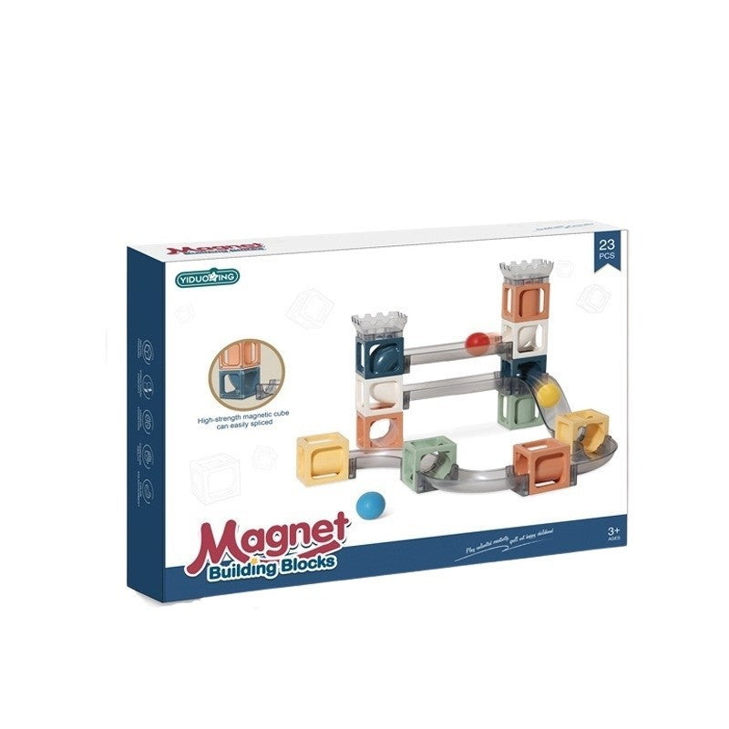 Set piese magnetice de constructie, Flippy, Cu tobogane si bile, 23 piese, Multicolor-2