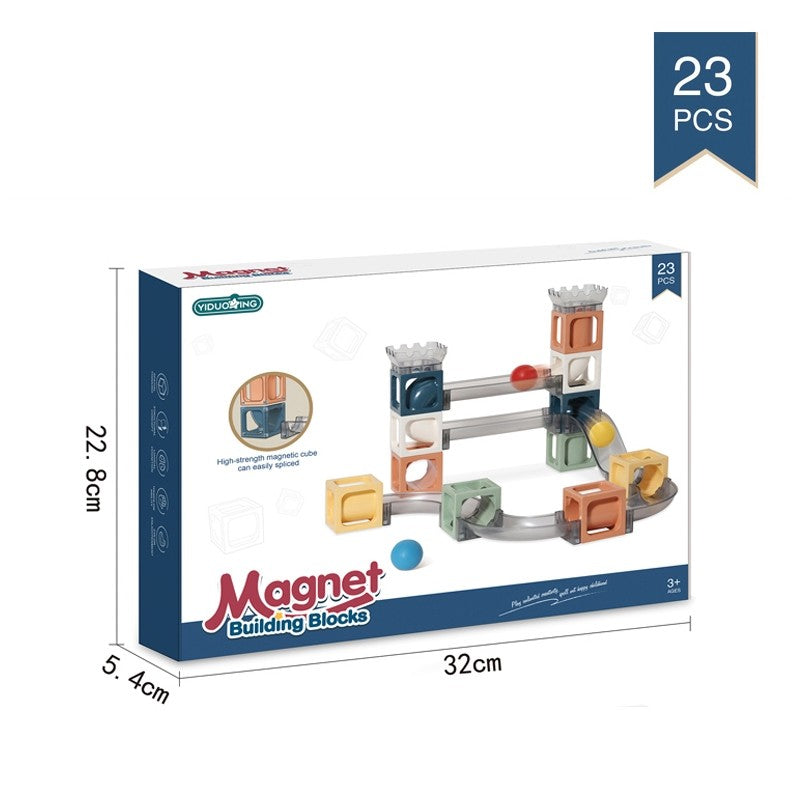 Set piese magnetice de constructie, Flippy, Cu tobogane si bile, 23 piese, Multicolor-5