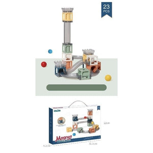 Set piese magnetice de constructie, Flippy, Cu tobogane si bile, 23 piese, Multicolor-0