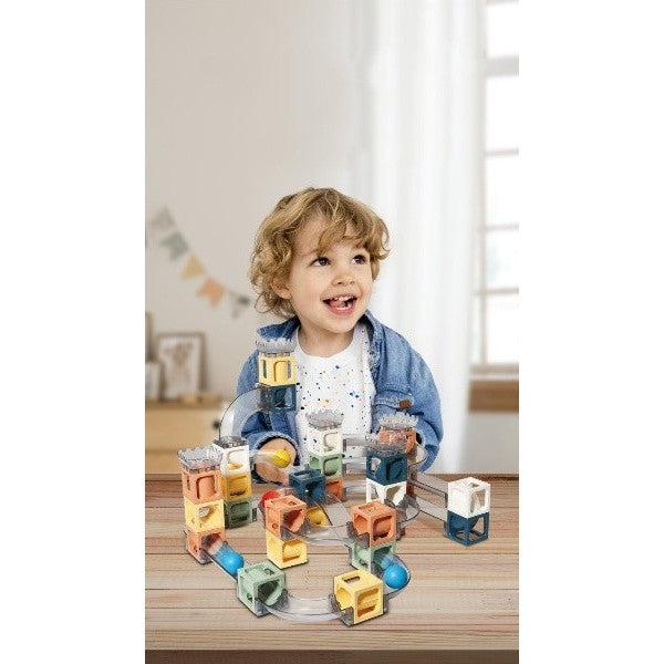 Set piese magnetice de constructie, Flippy, Cu tobogane si bile, 41 piese, Multicolor-1