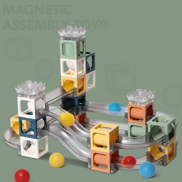 Set piese magnetice de constructie, Flippy, Cu tobogane si bile, 41 piese, Multicolor-2