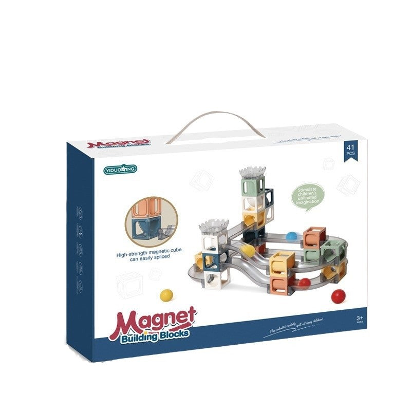 Set piese magnetice de constructie, Flippy, Cu tobogane si bile, 41 piese, Multicolor-3