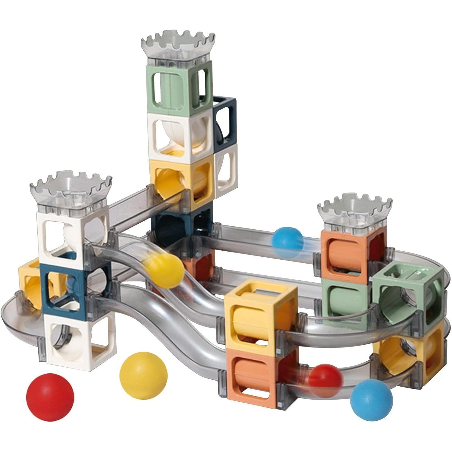 Set piese magnetice de constructie, Flippy, Cu tobogane si bile, 41 piese, Multicolor-4