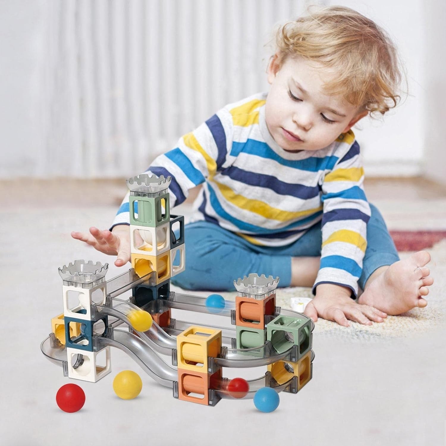 Set piese magnetice de constructie, Flippy, Cu tobogane si bile, 41 piese, Multicolor-5