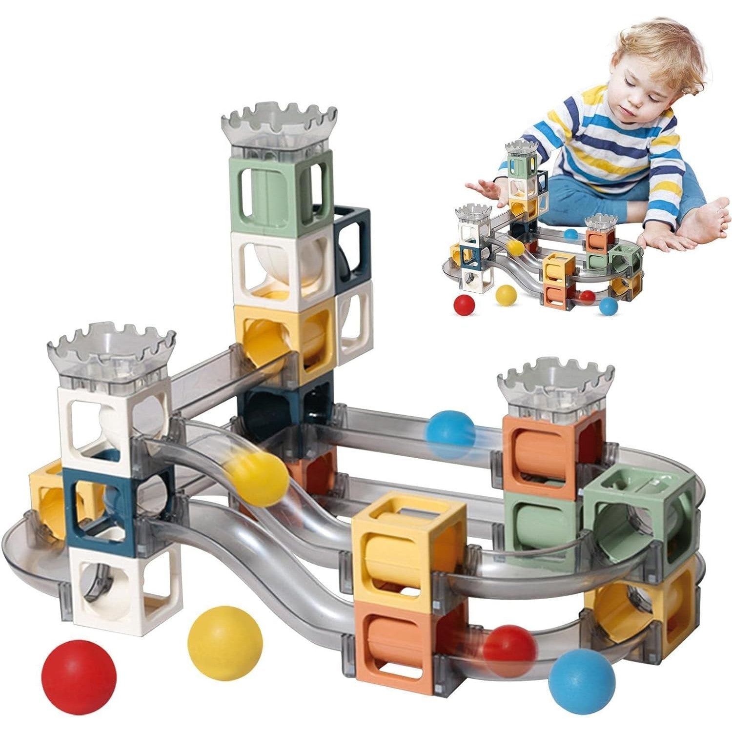Set piese magnetice de constructie, Flippy, Cu tobogane si bile, 41 piese, Multicolor-6