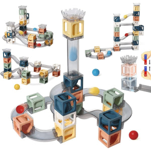 Set piese magnetice de constructie, Flippy, Cu tobogane si bile, 41 piese, Multicolor-0