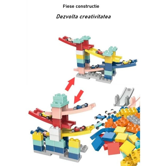 Set piese pentru constructie, Flippy, Rampa auto, 30 piese, Masinute incluse-2