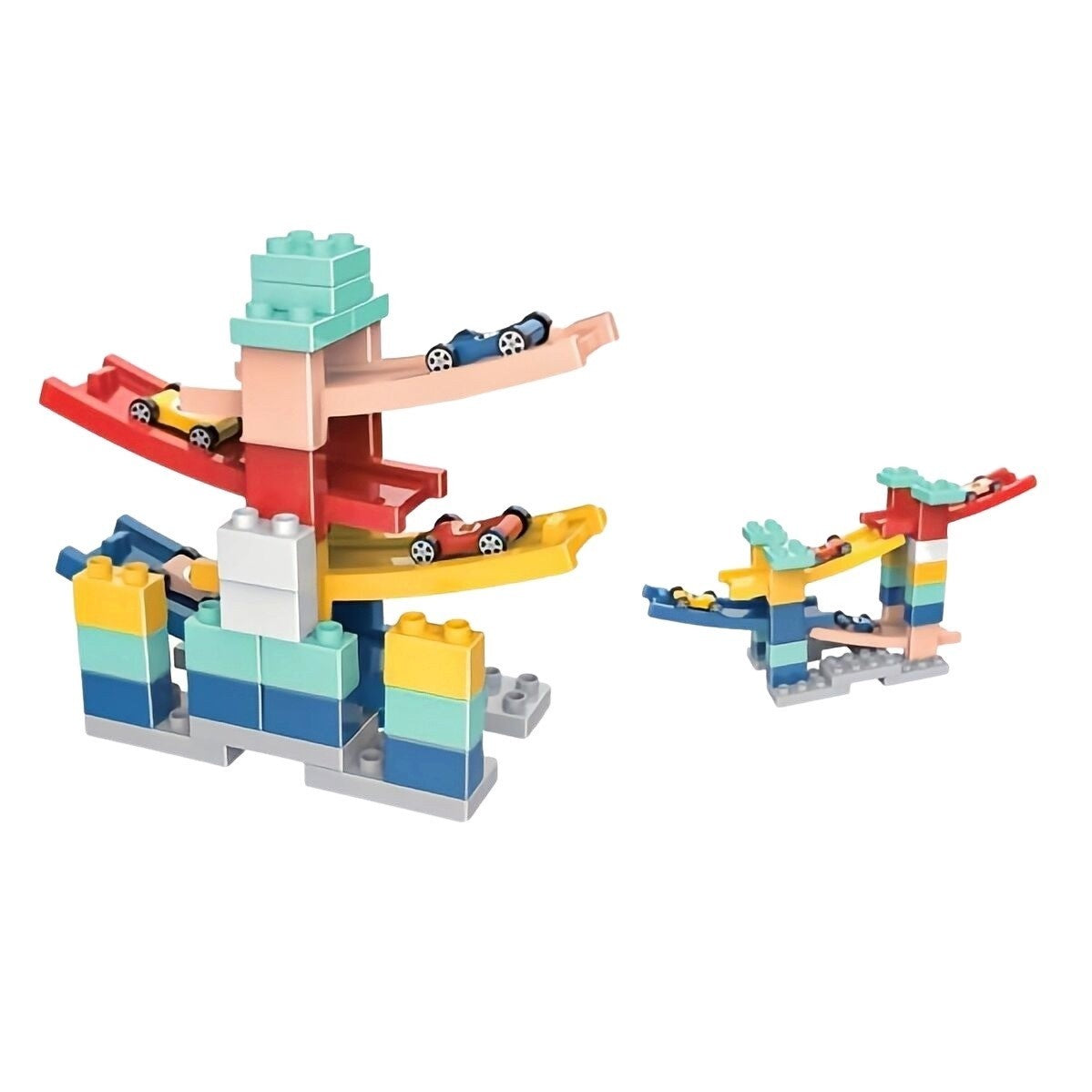 Set piese pentru constructie, Flippy, Rampa auto, 30 piese, Masinute incluse-4