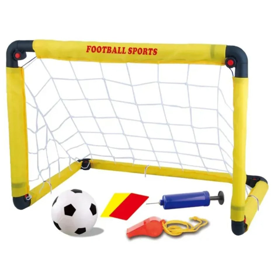 Set Poarta de Fotbal pentru Copii, Flippy, 45x60 cm, Minge, Cartonase, Pompa, Fluier, Interactiv, Distractiv, Galben-0