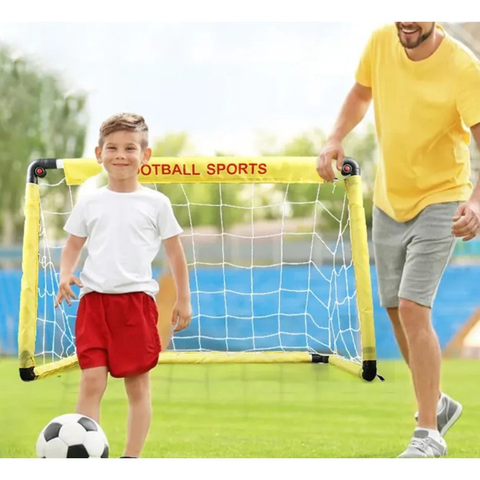 Set Poarta de Fotbal pentru Copii, Flippy, 60x90 cm, Minge, Cartonase, Pompa, Fluier, Interactiv, Distractiv, Galben-4