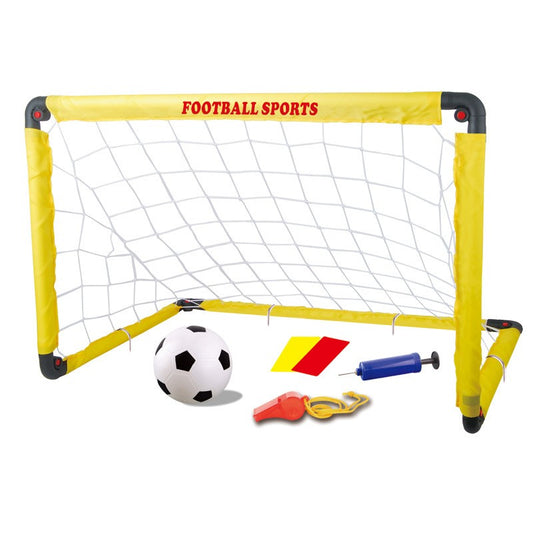 Set Poarta de Fotbal pentru Copii, Flippy, 80x120 cm, Minge, Cartonase, Pompa, Fluier, Interactiv, Distractiv, Galben-0