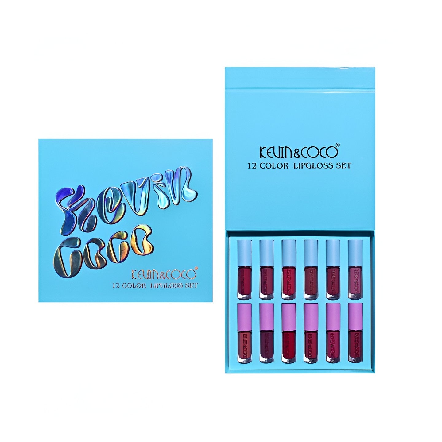 Set Rujuri de Buze, KEVIN & COCO, 12 Culori, 17x14.8x2.9 cm, Diferite Nuante, LipGloss, Albastru-0