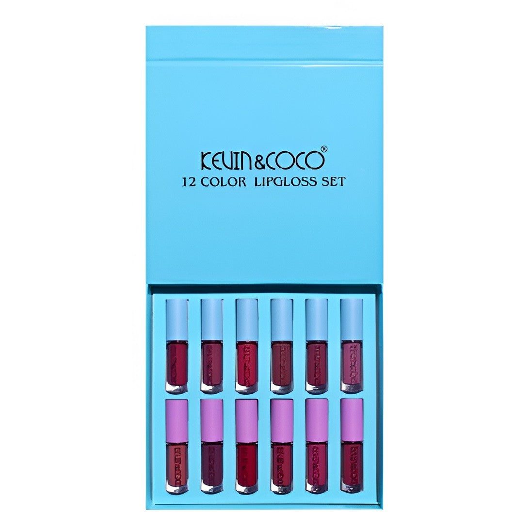 Set Rujuri de Buze, KEVIN & COCO, 12 Culori, 17x14.8x2.9 cm, Diferite Nuante, LipGloss, Albastru-4