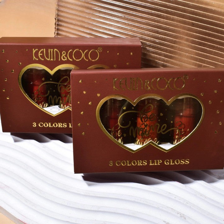 Set Rujuri de Buze Lucioase, KEVIN &amp; COCO, Be Mine 3 Culori, Lip-Gloss, 11 x 7.3 x 2.7cm, Roz-Rosu, Varianta B-2