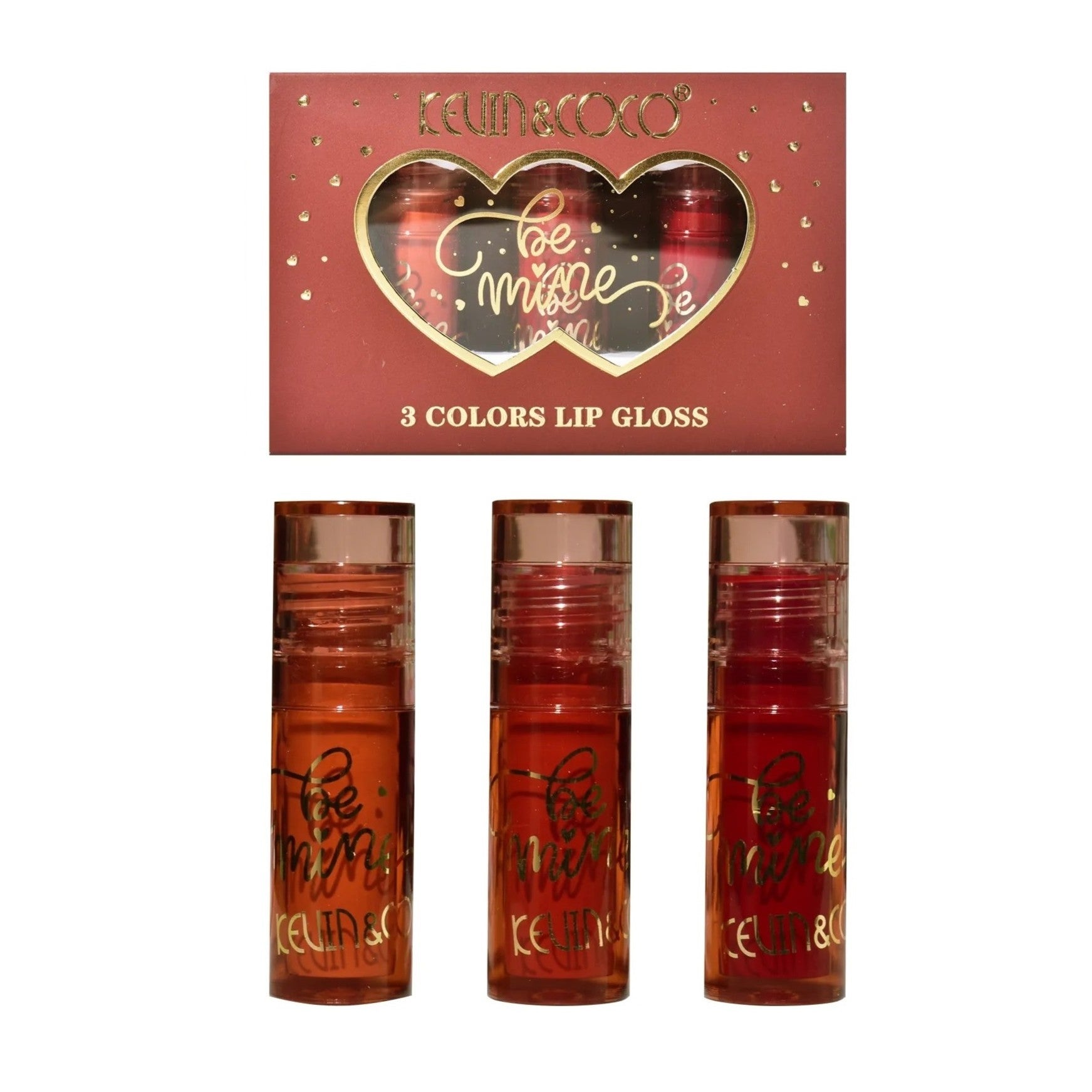 Set Rujuri de Buze Lucioase, KEVIN &amp; COCO, Be Mine 3 Culori, Lip-Gloss, 11 x 7.3 x 2.7cm, Roz-Rosu, Varianta B-0