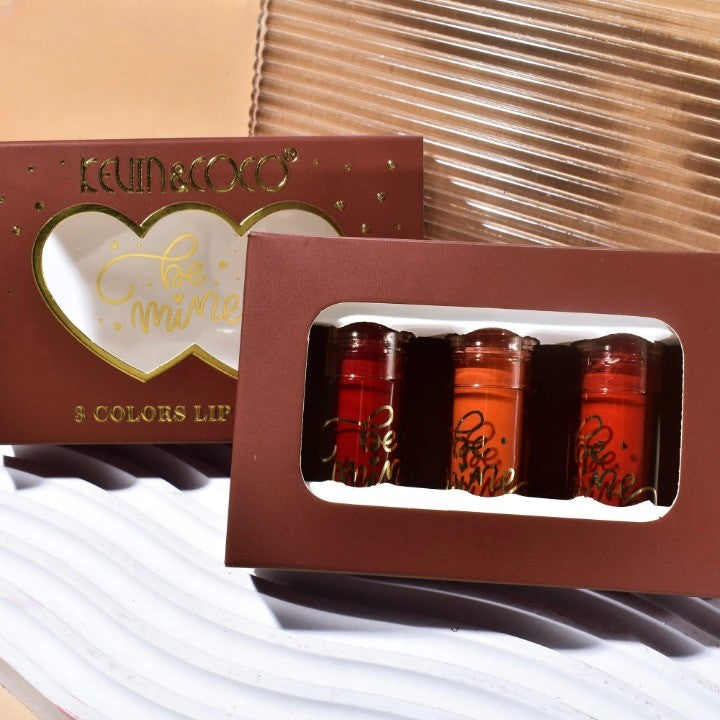Set Rujuri de Buze Mate, KEVIN &amp; COCO, Be Mine 3 Culori, Lip-Gloss, 11 x 7.3 x 2.7cm, Roz, Varianta A-3