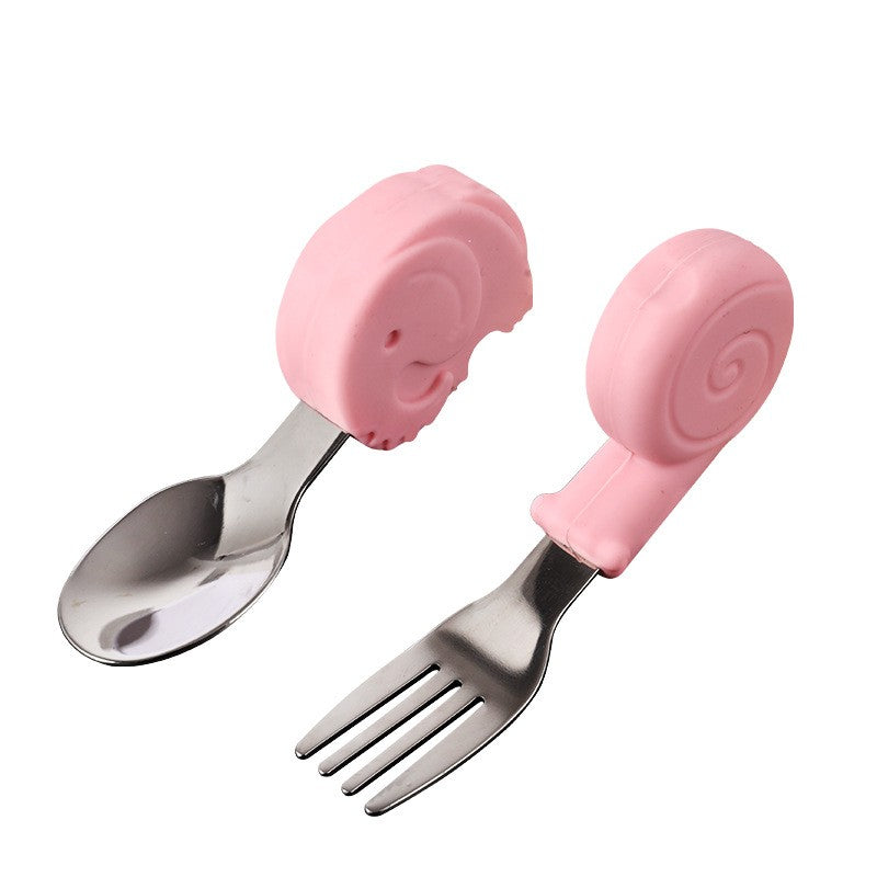 Set Tacamuri pentru Bebelusi, Flippy, Lingura si Furculita, Inox/Silicon, 1- 3 Ani, Model cu Animale, Multicolor-0