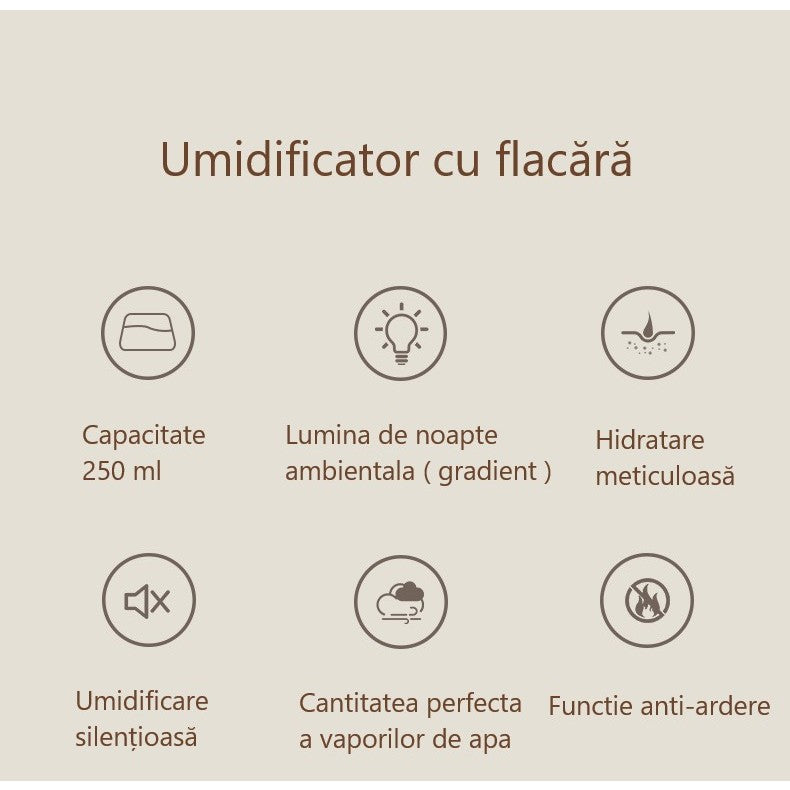 Umidificator de tip flacara, Flippy, cu aromaterapie, 7 culori, 250 ml, negru-5