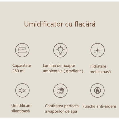 Umidificator de tip flacara, Flippy, cu aromaterapie, 7 culori, 250 ml, alb-5