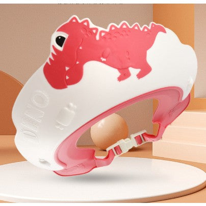 Protectie Baie Pentru Copii Impotriva Samponului, Fippy, Model Dinozaur, Dimensiune ajustabila, Durabil, Usor de curatat, De protectie la dus, baie, TPE+PP, Rosu-0