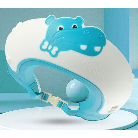 Protectie Baie Pentru Copii Impotriva Samponului, Fippy, Model Hipopotam, Dimensiune ajustabila, Durabil, Usor de curatat, De protectie la dus, baie, TPE+PP, Albastru-0
