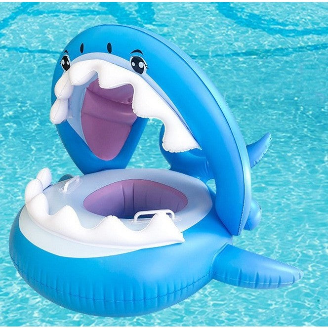 Colac de inot gonflabil pentru copii, Albastru, Model Rechin, 90 cm, Flippy-1
