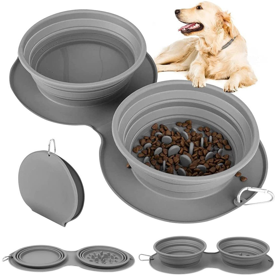 Set 2 Boluri din Silicon pentru Animalul de Companie, Flippy, Antialunecare, Gri-0
