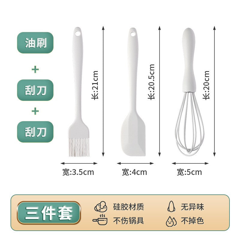 Set 3 Ustensile de Bucatarie, Flippy, din Silicon si Inox, Mini Spatula, Tel, Perie pentru Ulei, Termorezistente, Antiaderente, Alb-0