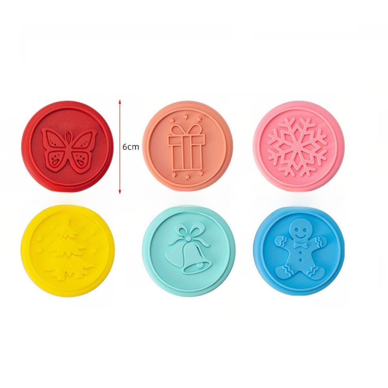 Set 6 stampile pentru prajituri Flippy, tematica de Craciun, din silicon alimentar non-toxic, taietor aluat inclus, 6 cm,  maner din plastic, compact, usor de depozitat,-1