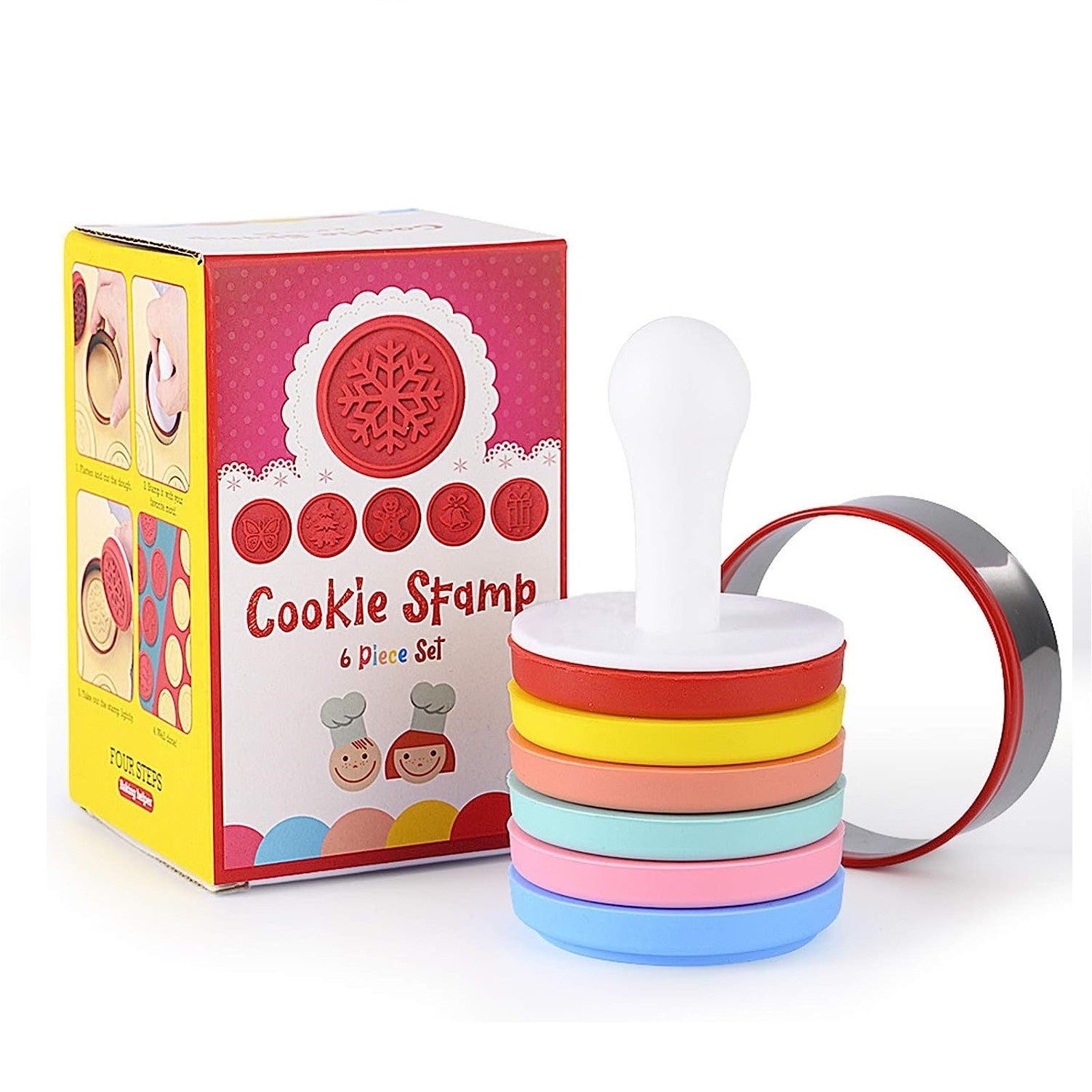 Set 6 stampile pentru prajituri Flippy, tematica de Craciun, din silicon alimentar non-toxic, taietor aluat inclus, 6 cm,  maner din plastic, compact, usor de depozitat,-3